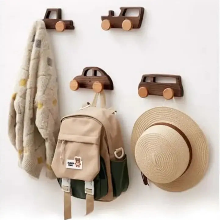 Walnut car wall hooks Coat Hooks for Room Bathroom Nursery Entryway - Hadi Craft