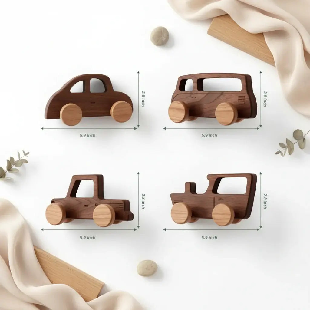 Walnut car wall hooks Coat Hooks for Room Bathroom Nursery Entryway - Hadi Craft