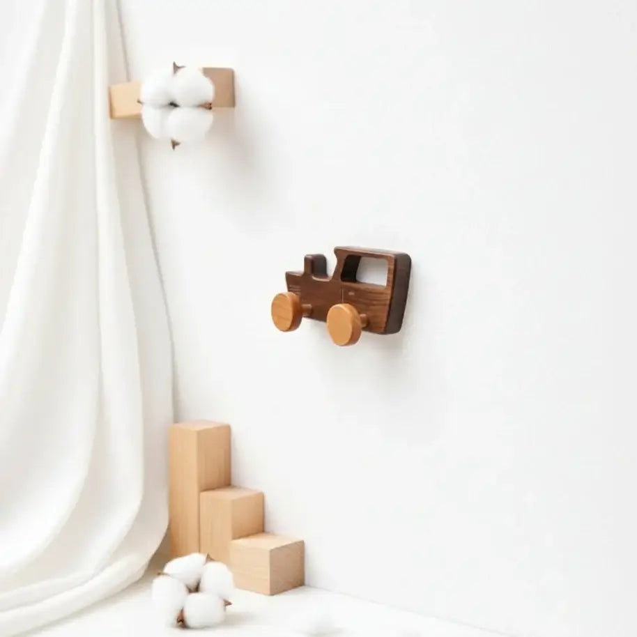 Walnut car wall hooks Coat Hooks for Room Bathroom Nursery Entryway - Hadi Craft