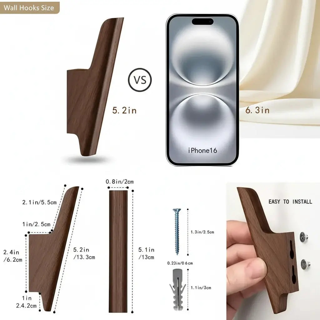 Walnut wall hooks 4 Pack Coat Hooks Wall Mount Hooks for Hanging Hat - Hadi Craft