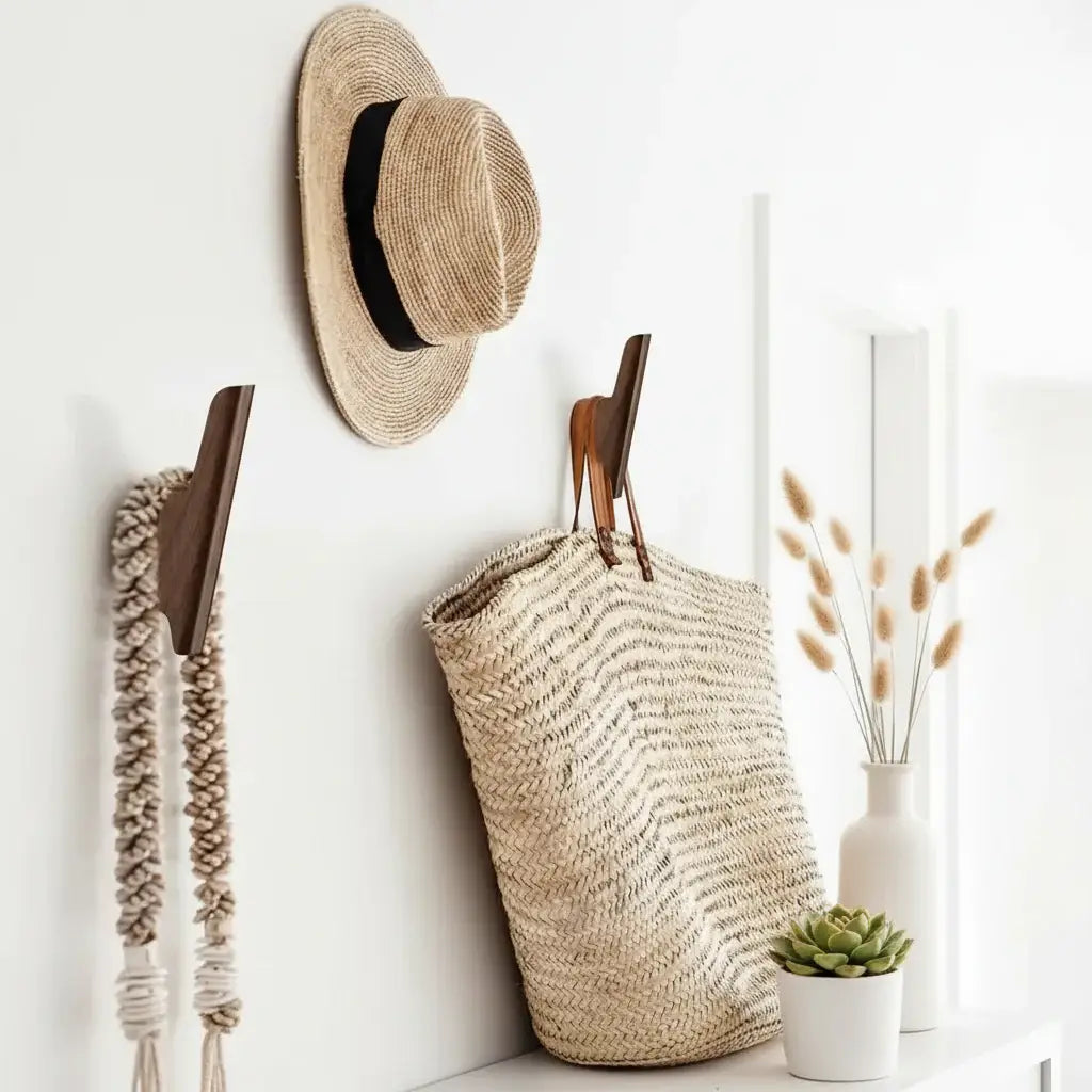 Walnut wall hooks 4 Pack Coat Hooks Wall Mount Hooks for Hanging Hat - Hadi Craft
