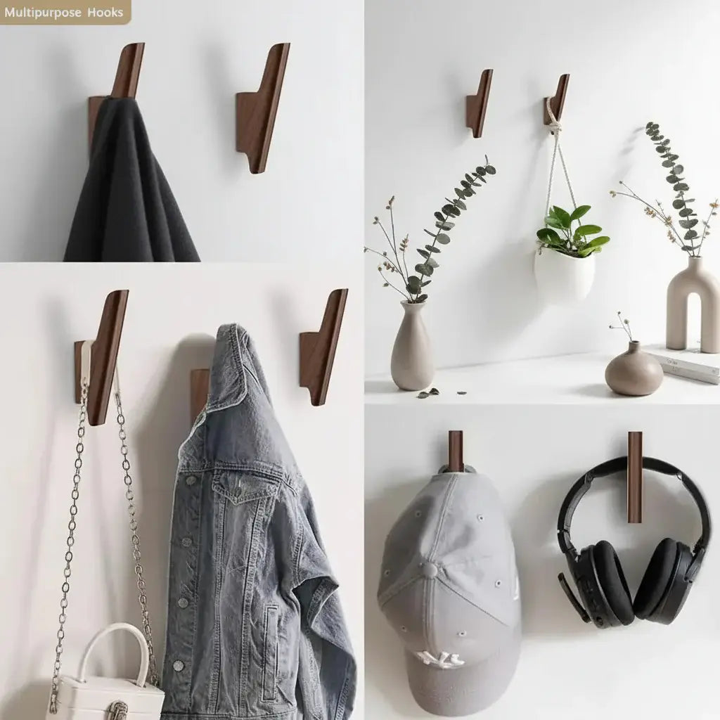 Walnut wall hooks 4 Pack Coat Hooks Wall Mount Hooks for Hanging Hat - Hadi Craft