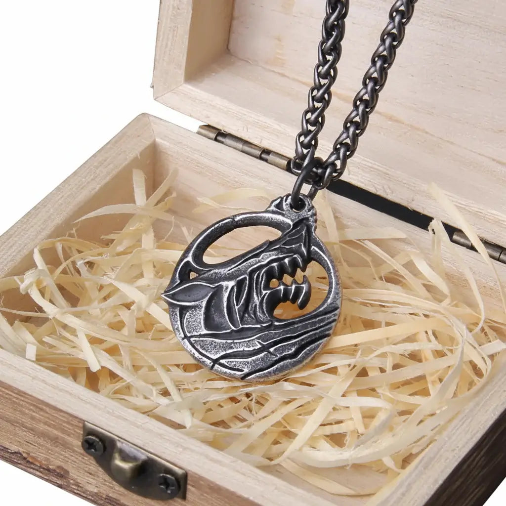 Wolf Head Viking Stainless Steel Pendant Necklace for Men – Norse Gift Box Set - Hadi Craft