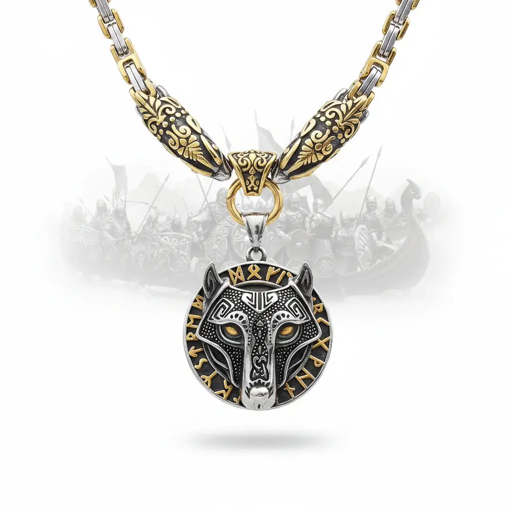 Wolf Head Viking Stainless Steel Pendant Necklace for Men – Norse Rune Amulet with Gift Box - Hadi Craft