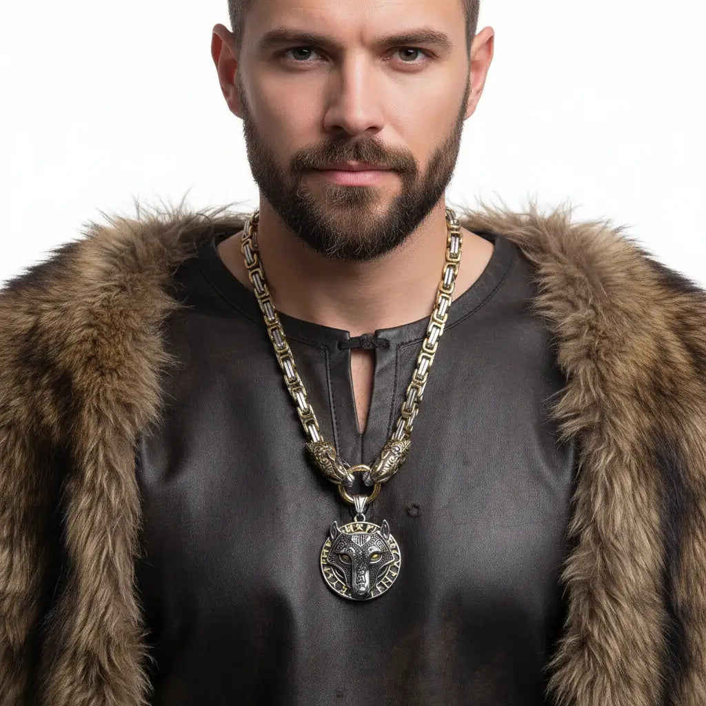 Wolf Head Viking Stainless Steel Pendant Necklace for Men – Norse Rune Amulet with Gift Box - Hadi Craft