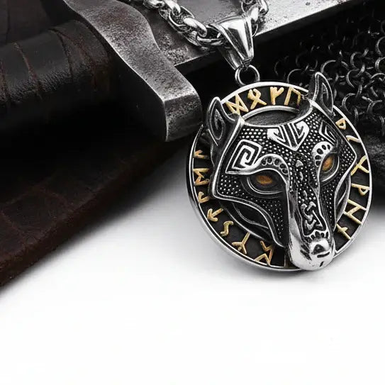 Wolf Head Viking Stainless Steel Pendant Necklace for Men – Norse Rune Amulet with Gift Box - Hadi Craft