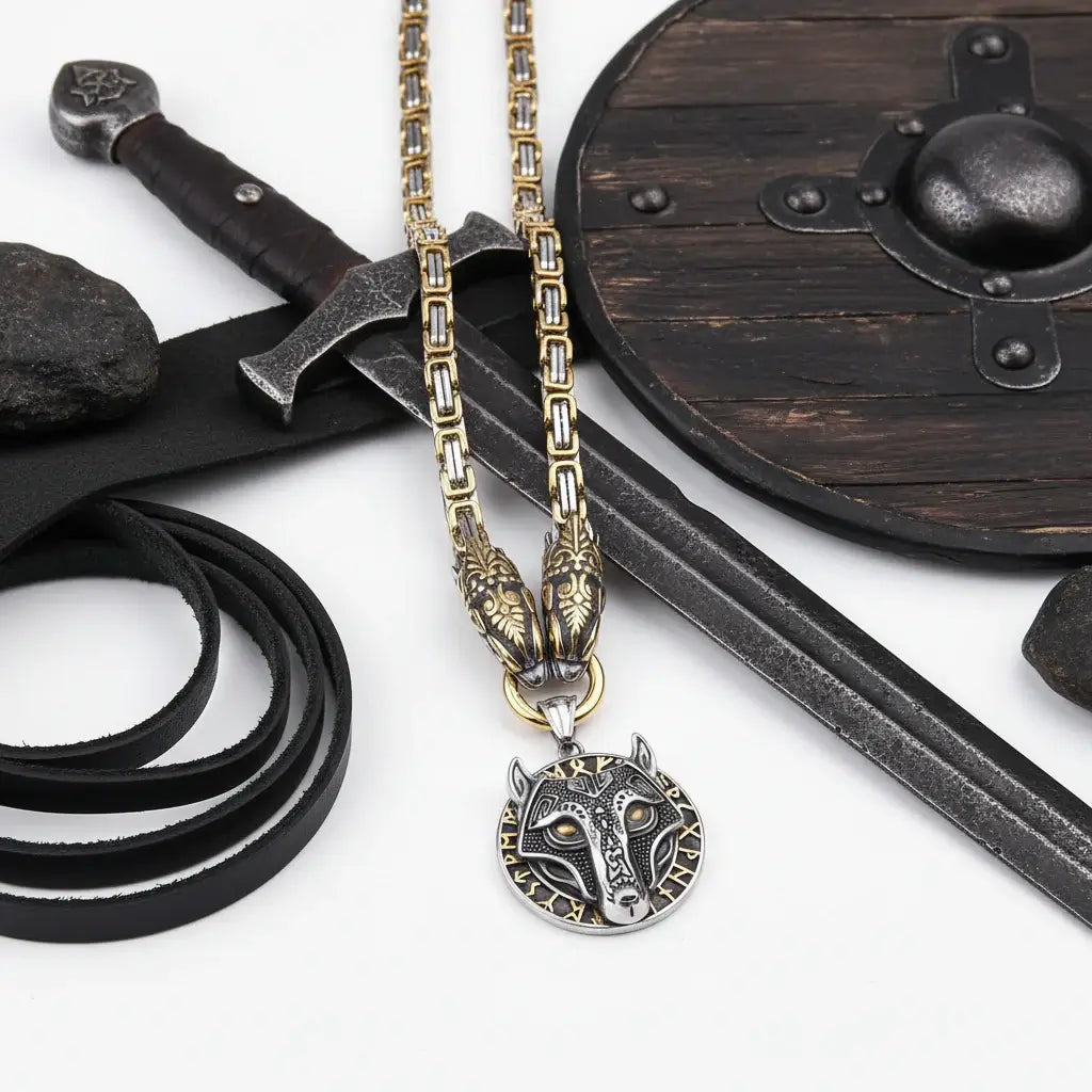 Wolf Head Viking Stainless Steel Pendant Necklace for Men – Norse Rune Amulet with Gift Box - Hadi Craft