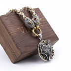 Wolf Head Viking Stainless Steel Pendant Necklace for Men – Norse Rune Amulet with Gift Box - Hadi Craft