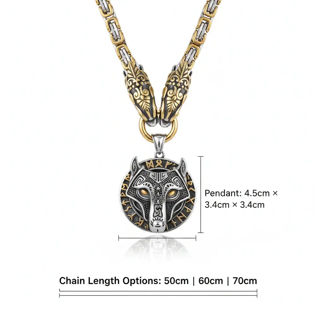 Wolf Head Viking Stainless Steel Pendant Necklace for Men – Norse Rune Amulet with Gift Box - Hadi Craft
