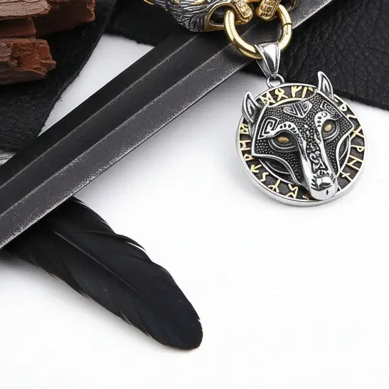 Wolf Head Viking Stainless Steel Pendant Necklace for Men – Norse Rune Amulet with Gift Box - Hadi Craft