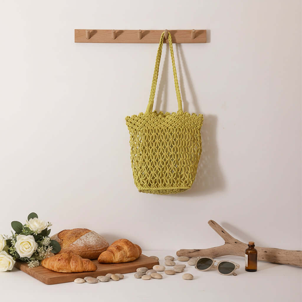 Women beach vacation bag Hollow Out Cutout Shoulder Cotton Woven Bag - Hadi Craft