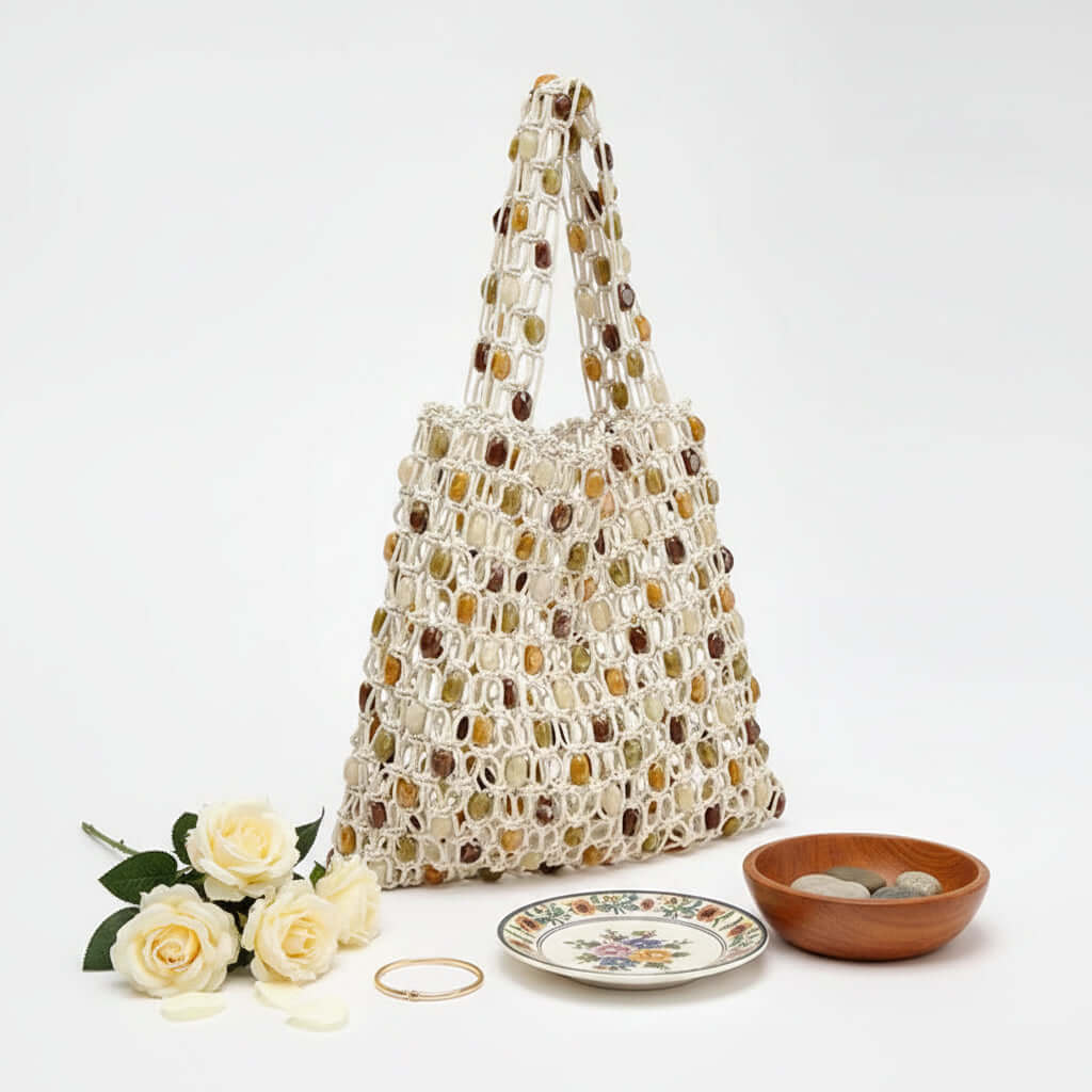 Womens beaded beach bag Casual Women Special Woven Bag - Hadi Craft