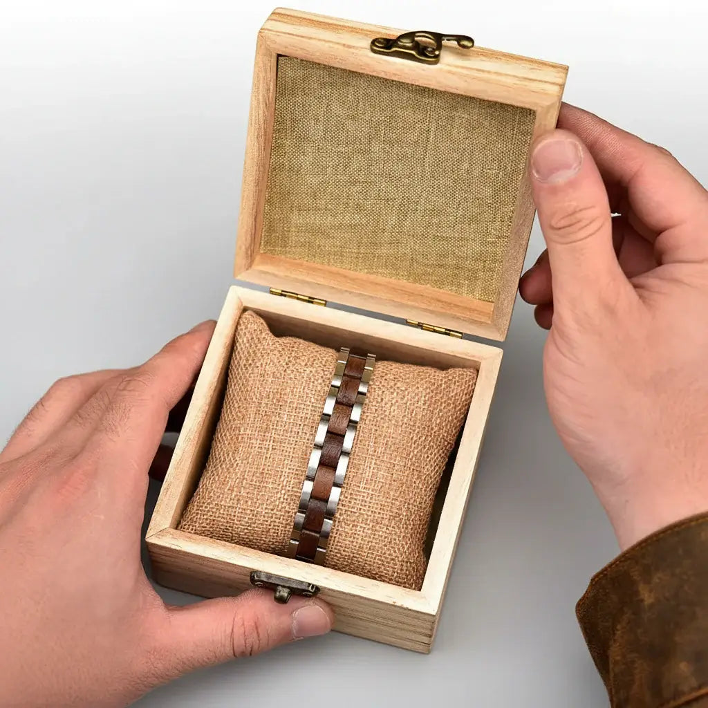 Wood Stainless Steel Bracelet Gift Box for Women Fashion Jewelry - Hadi Craft