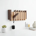 Wood wall coat rack with hooks with 6 Flip Down Magnetic Hooks - Hadi Craft
