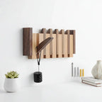 Wood wall coat rack with hooks with 6 Flip Down Magnetic Hooks - Hadi Craft