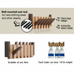 Wood wall coat rack with hooks with 6 Flip Down Magnetic Hooks - Hadi Craft