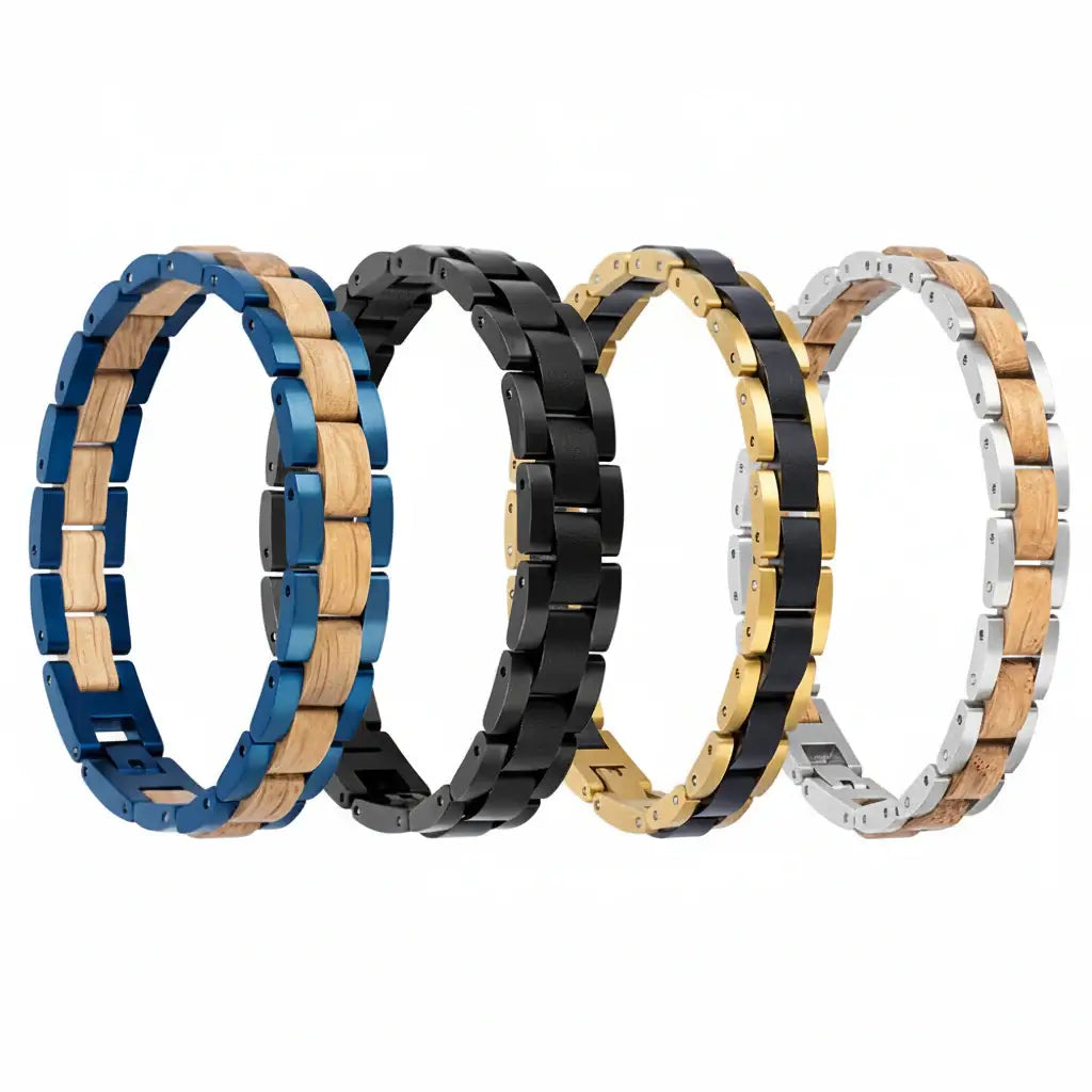 Wooden Men's Link Bracelet Fashion Stainless Steel Charm Man Bracelets - Hadi Craft