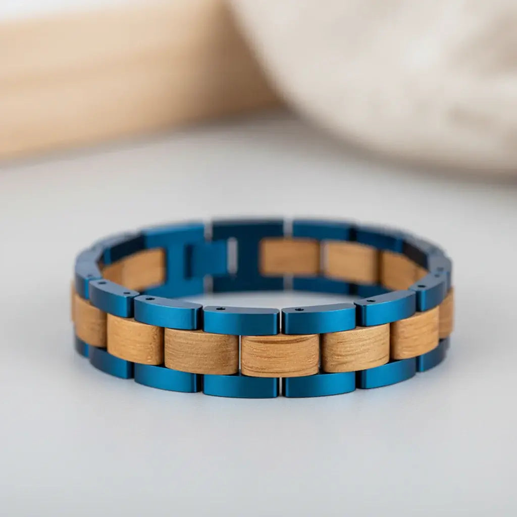 Wooden Men's Link Bracelet Fashion Stainless Steel Charm Man Bracelets - Hadi Craft