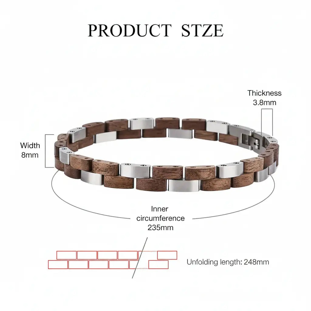 Wooden Men's Link Bracelet Fashion Stainless Steel Charm Man Bracelets - Hadi Craft