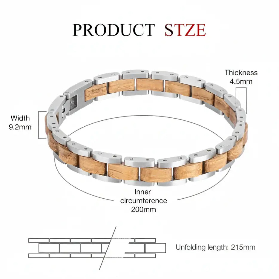Wooden Men's Link Bracelet Fashion Stainless Steel Charm Man Bracelets - Hadi Craft