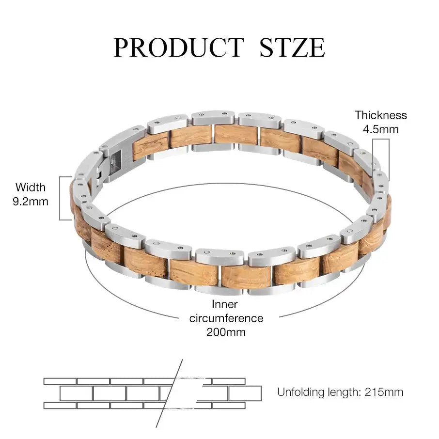 Wooden Men's Link Bracelet Fashion Stainless Steel Charm Man Bracelets - Hadi Craft