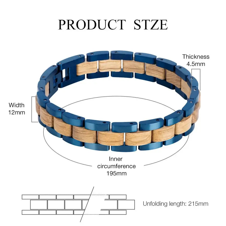 Wooden Men's Link Bracelet Fashion Stainless Steel Charm Man Bracelets - Hadi Craft