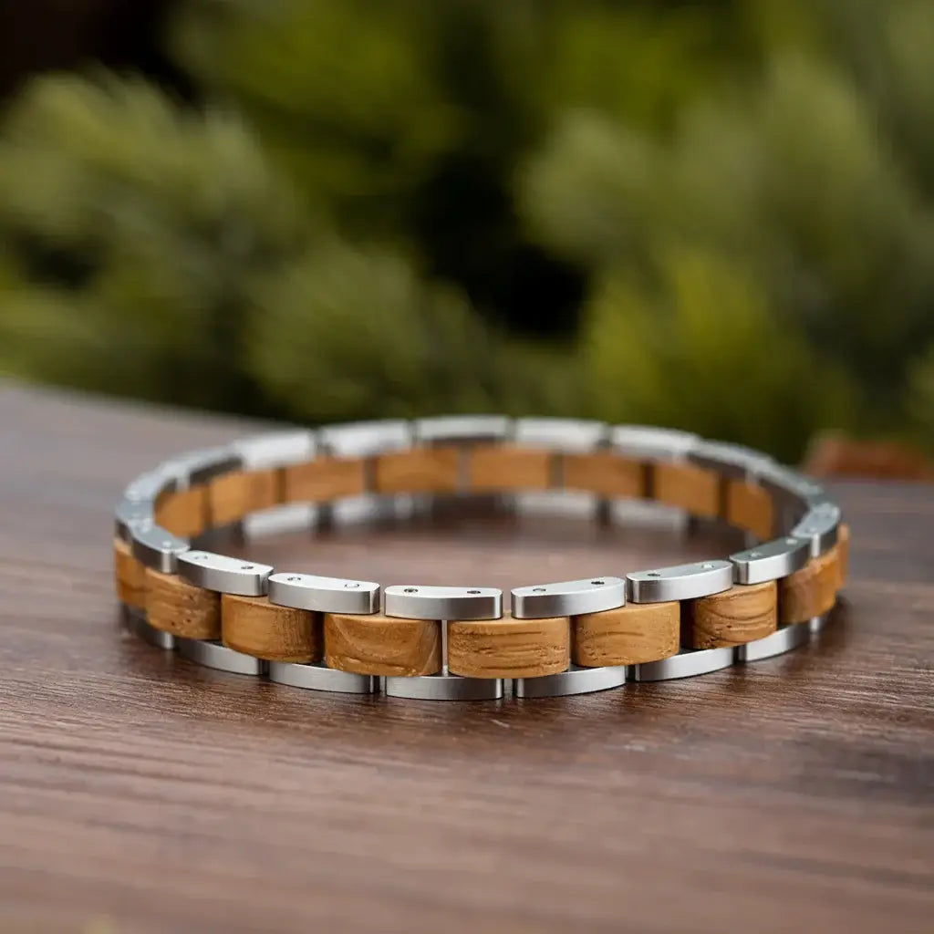 Wooden Men's Link Bracelet Fashion Stainless Steel Charm Man Bracelets - Hadi Craft