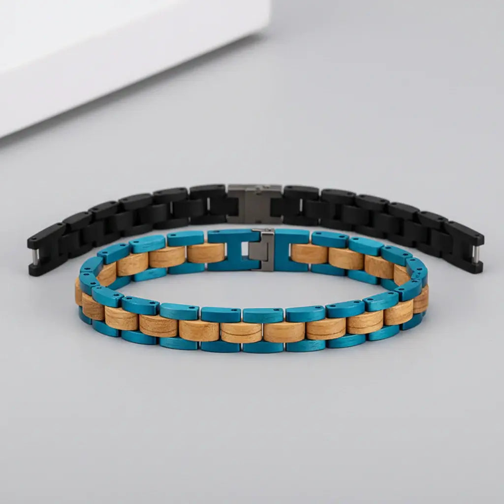Wooden Men's Link Bracelet Fashion Stainless Steel Charm Man Bracelets - Hadi Craft