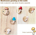 Wooden Mushroom Wall Hooks Set Colorful Solid Wood Coat Hangers - Hadi Craft