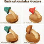 Wooden Mushroom Wall Hooks Set Colorful Solid Wood Coat Hangers - Hadi Craft