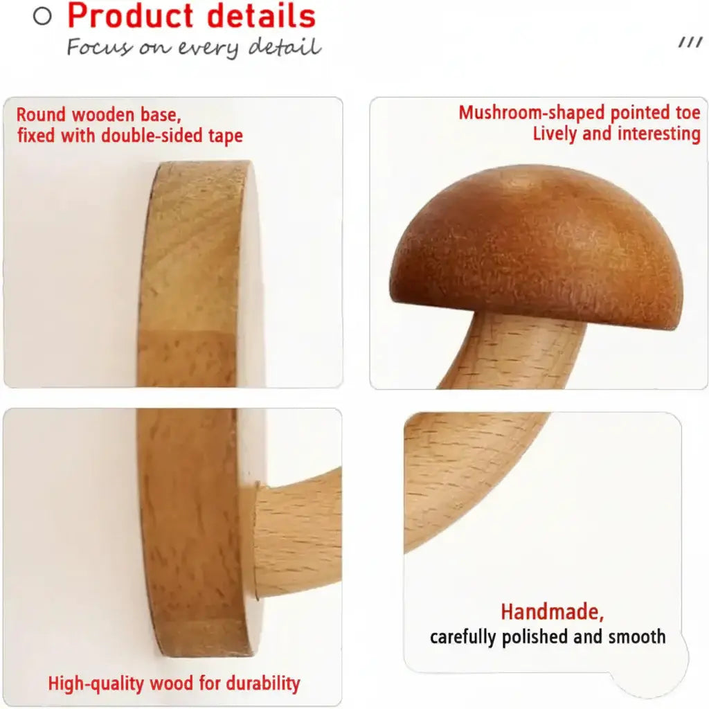 Wooden Mushroom Wall Hooks Set Colorful Solid Wood Coat Hangers - Hadi Craft