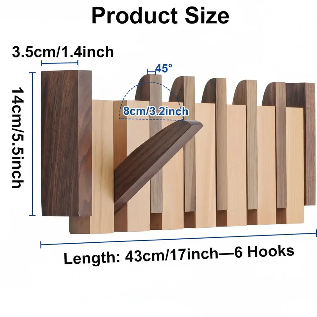 Wooden Wall Coat Rack with Magnetic Hooks for Entryway, Bathroom - Hadi Craft