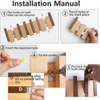 Wooden Wall Coat Rack with Magnetic Hooks for Entryway, Bathroom - Hadi Craft
