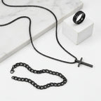 Men’s Cross Jewelry Set – Black Necklace Ring Bracelet Fashion Accessories Gift Set