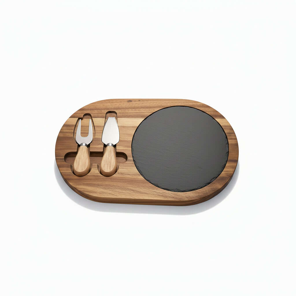 acacia wood charcuterie board with slate inlay | Hadi Craft USA