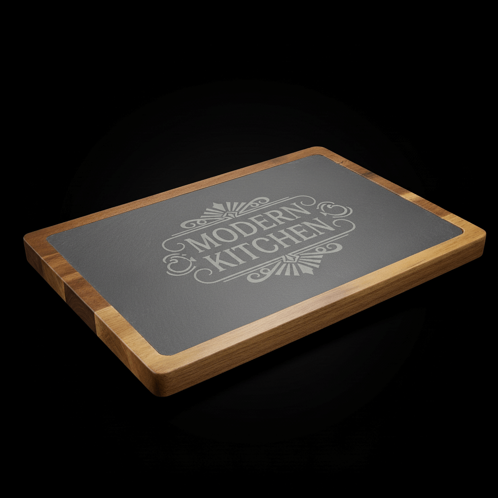 acacia wood charcuterie board with slate insert | Hadi Craft USA