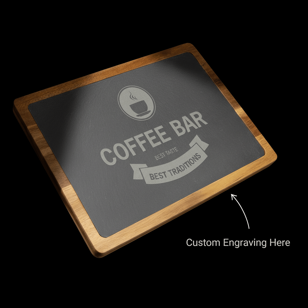 acacia wood charcuterie board with slate insert | Hadi Craft USA