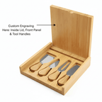 Hadi Craft USA 8" x 8" Bamboo Cheese Board Set with 4 Tools & Custom Personalized Engraving, engraved wooden cutting board, personalized