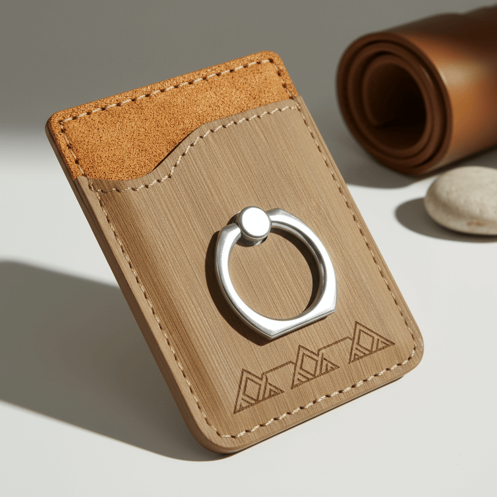 Hadi Craft USA Bamboo Laserable Leatherette Phone Wallet with Silver Ring – Personalized Engraving, leather wallet, personalized, engraved