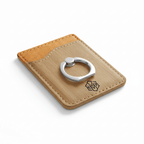 Alt Tag: Hadi Craft USA Bamboo Laserable Leatherette Phone Wallet with Silver Ring – Personalized Engraving, tan leather wallet, engraved, handmade