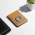 Alt Tag: Hadi Craft USA Bamboo Laserable Leatherette Phone Wallet with Silver Ring – Personalized Engraving, leather wallet, engraved, handmade