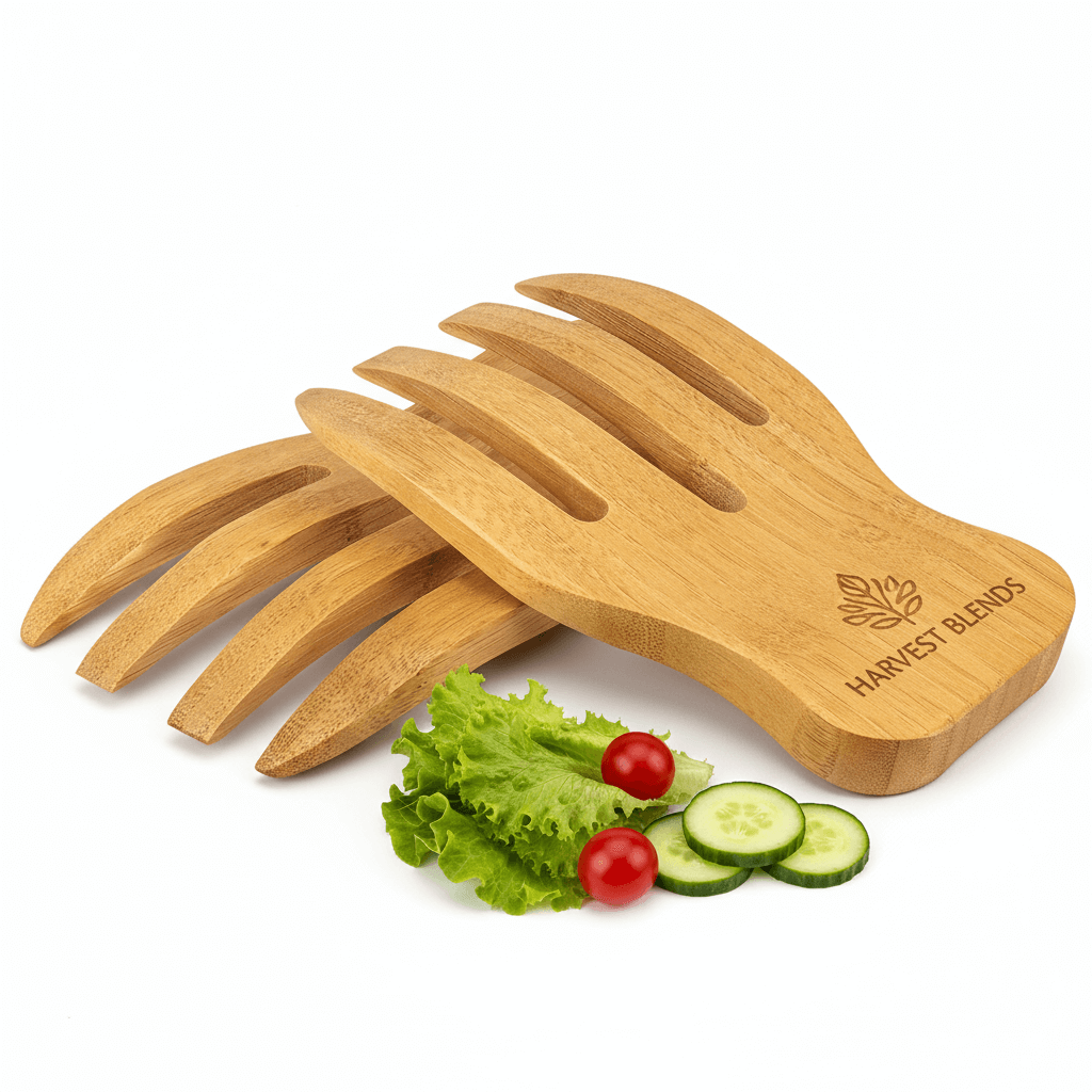 Hadi Craft USA 6 1/2" Bamboo Salad Hands Set with Custom Personalized Engraving, engraved wooden salad servers, handmade kitchen utensil
