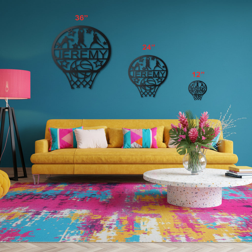 Custom Metal Basketball Hoop Wall Art - Metal Sports Sign - 14 Color Options