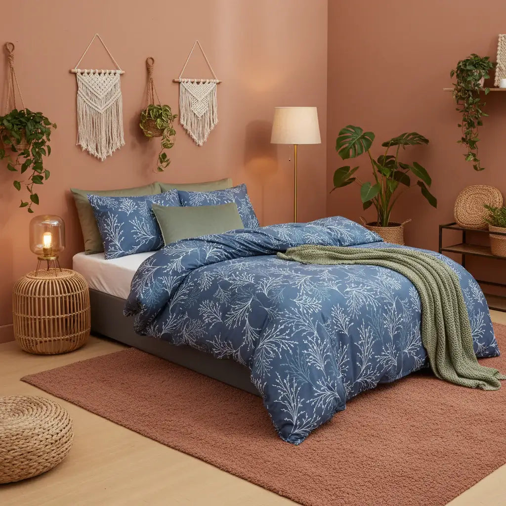 blue floral bedspread set 3-Piece Bedding | Hadi Craft USA