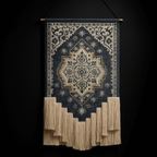 Blue and White Floral Macrame Wall Tapestry Hand-Knot Cotton Flower Pattern Art