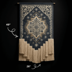 Blue and White Floral Macrame Wall Tapestry Hand-Knot Cotton Flower Pattern Art