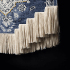 Blue and White Floral Macrame Wall Tapestry Hand-Knot Cotton Flower Pattern Art