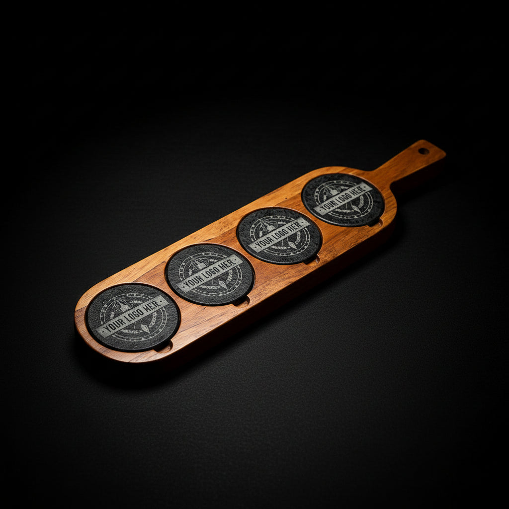 Acacia Wood & Slate Serving Board with Handle – 18×12 Inch Charcuterie & Appetizer Board | Handmade Natural Wood