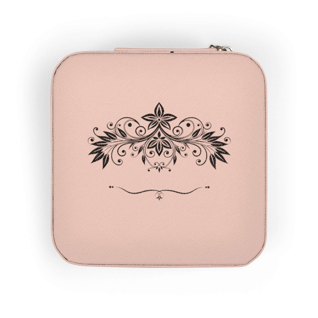 compact pink jewelry travel organizer with floral design, perfect for storing rings, earrings, and necklaces