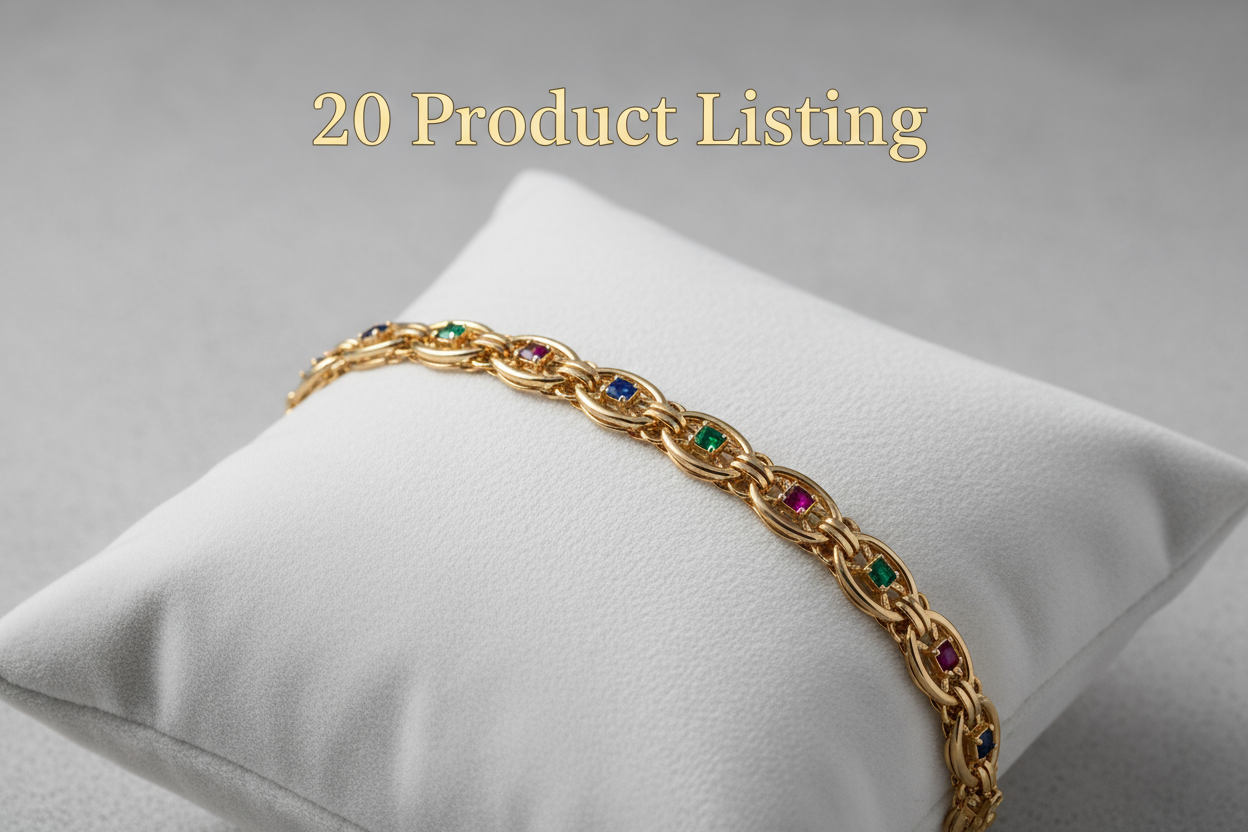 Create 5 different product bracelet necklace and writ on image (20 Product Listing ) 